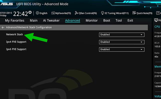 Что такое в bios network stack
